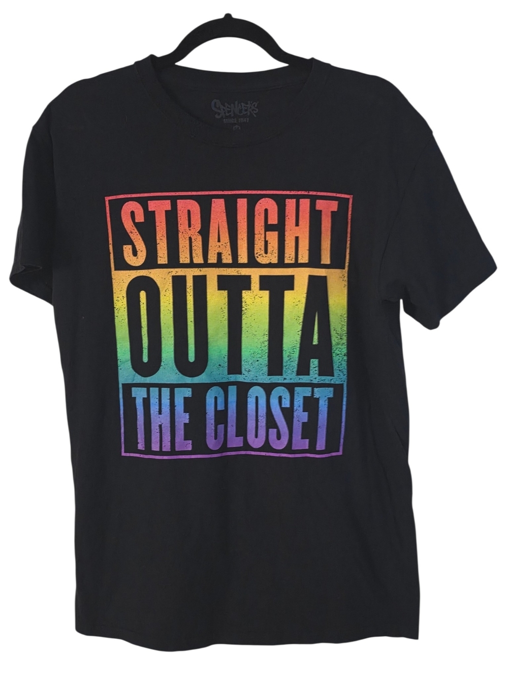 Spencer's Straight Outta The Closet Rainbow Pride Graphic T-Shirt Size M